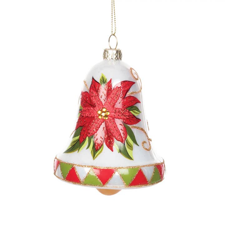 Christmas Poinsettia Bell Blown Glass Ornament for wholesale by C&F Home