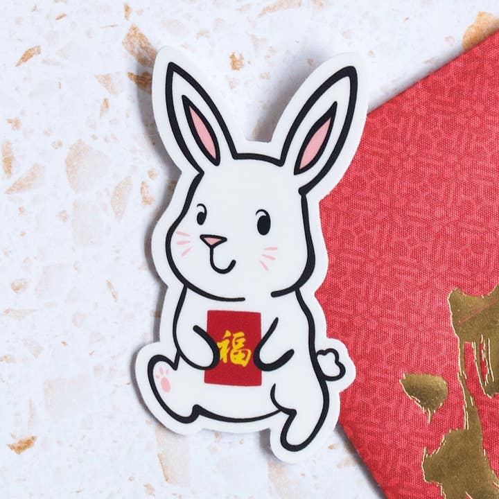 Bunny and Lucky Red Envelope Vinyl Sticker for wholesale by Hop & Flop