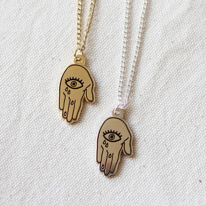 Hamsa Hand Open Eye Charm Necklace - Gold / Silver for wholesale by Cousins Collective