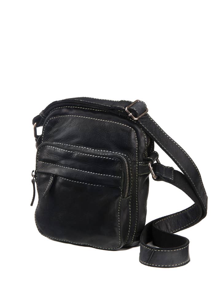 Stamp men's shoulder bag in black leather for wholesale by Stamp