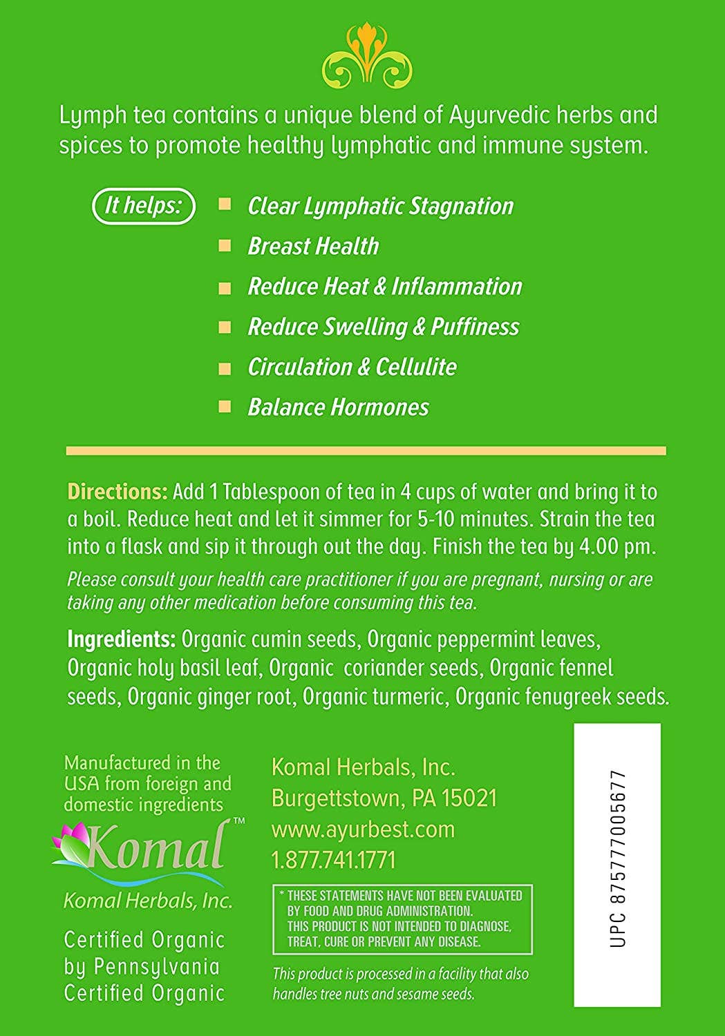 Komal Herbals, Inc - Wholesale Health/Detox Tea - Lymph Herbal Tea, Organic Organic 8oz (227g)1