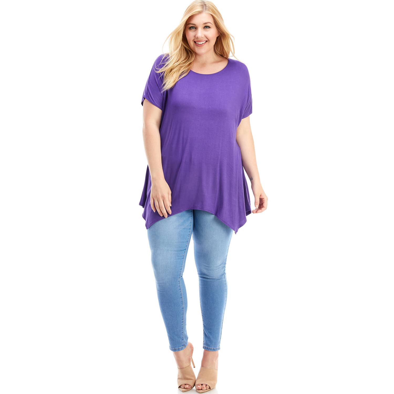 Azules Clothing - Wholesale Tunic - Women's - ATP-2307RSX Plus Size Asymmetric Short Sleeve Tunic79