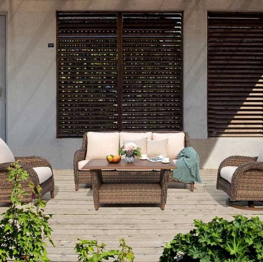 Beige Mitchell 4-Piece Wicker Sofa Set with Swivel Rocking Chairs for wholesale on Faire