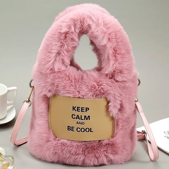 Diacly - Wholesale Top Handle Bag - Women's - 12pk Keep Calm and be Cool Fur Handle Crossbody Bag
