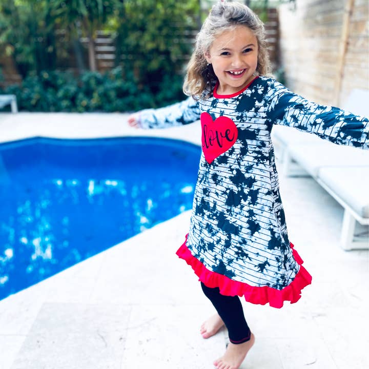 AnnLoren - Vendita all'ingrosso Completo top e leggings - Bambini - Leggings da ragazza con cuoricini rossi in tinta unita, abbigliamento per San Valentino
