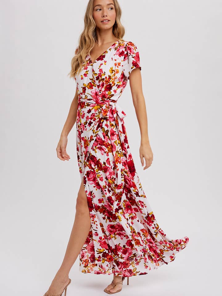 FLORAL PRINT MAXI WRAP DRESS for wholesale by Bluivy