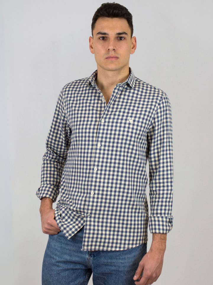 Camisa de flanela xadrez bege por atacado de Patadegayo