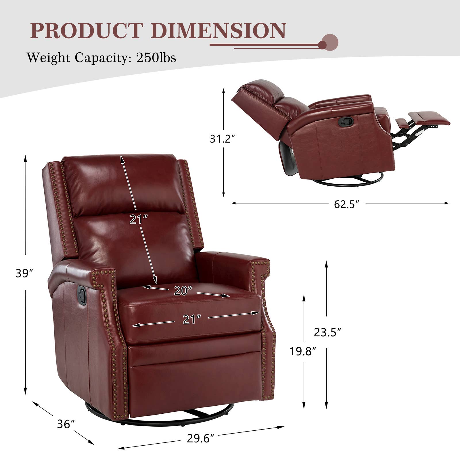 Karat Home - Wholesale Chair - Louise Genuine Leather Swivel Rocker Recliner14