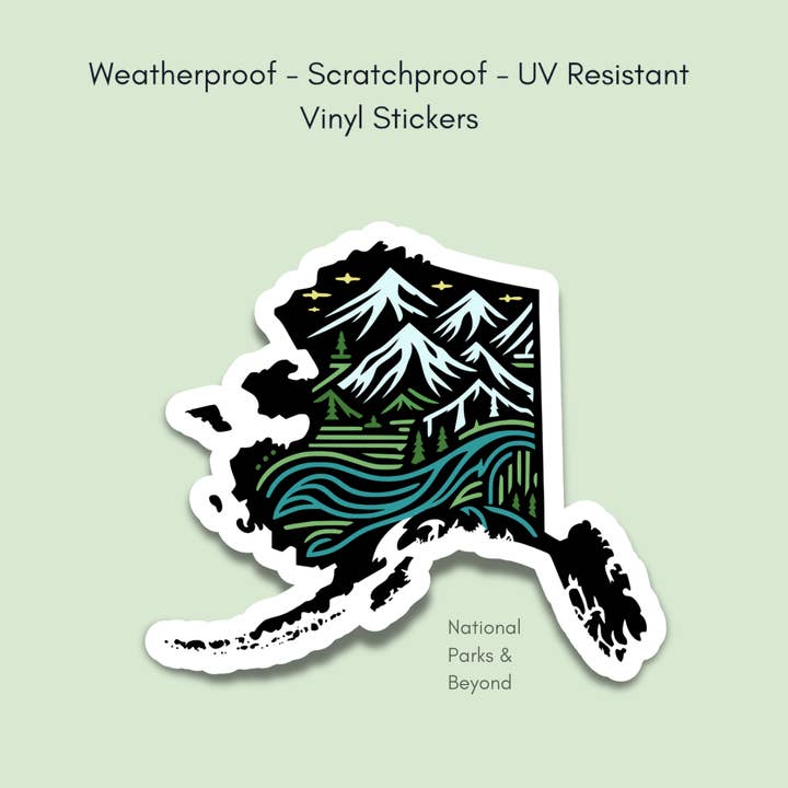 National Parks and Beyond - Wholesale Sticker - Alaska State Die Cut Simple 3” Vinyl Sticker2