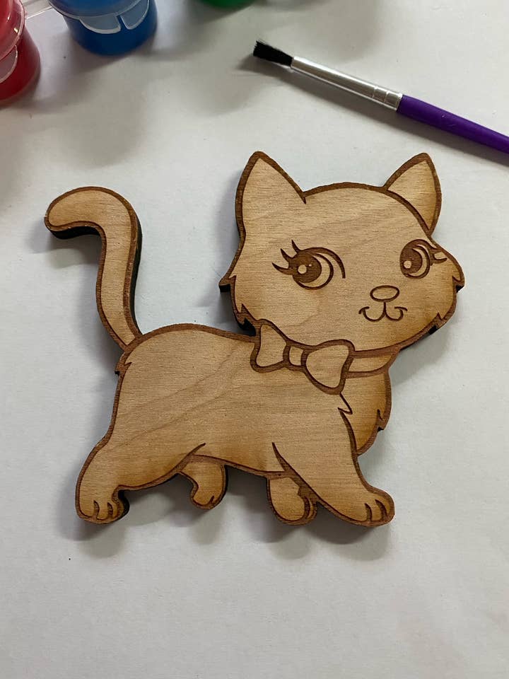 Unfinished Wooden Cat to Paint. Kitten Wooden Blank. for wholesale by C & A Engraving and Gifts