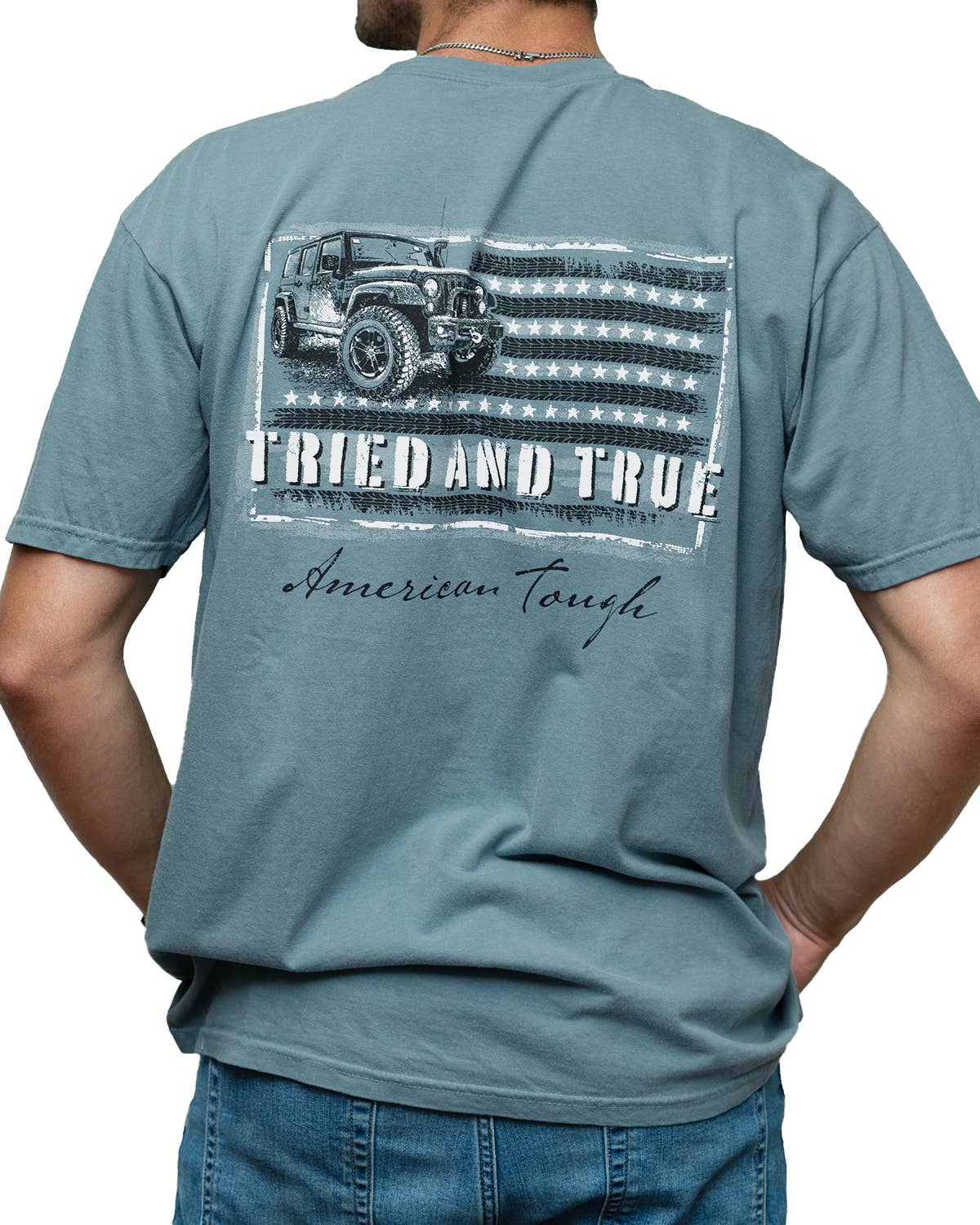 ijsblauw Amerikaanse Tough Ice Blue T-shirt met Korte Mouwen voor groothandel op Faire0