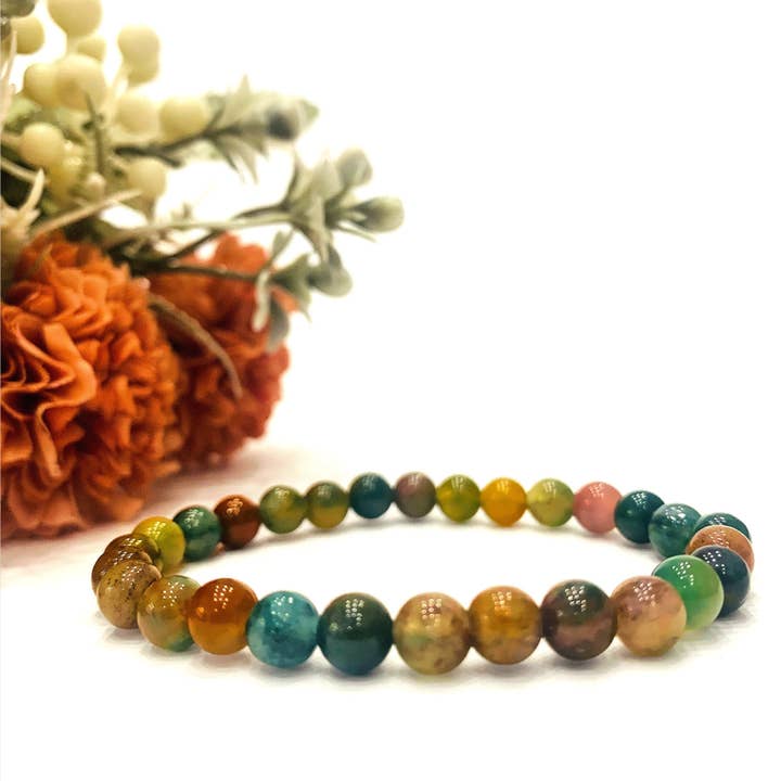 INDIAN DREAMS INDIAN AGATE ~ STABILITY ~ INNER PEACE ~ HARMONY ~ ELASTIC NATURAL HARD STONE BRACELET for wholesale by Atisha Spiritual Shop