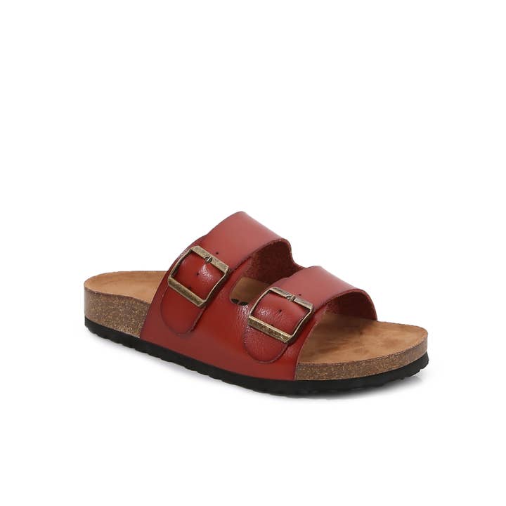 Shop Lev - Wholesale Sandals - Women's - Soft Cork Double Faux Leather Strap Hook Slider Sandals3