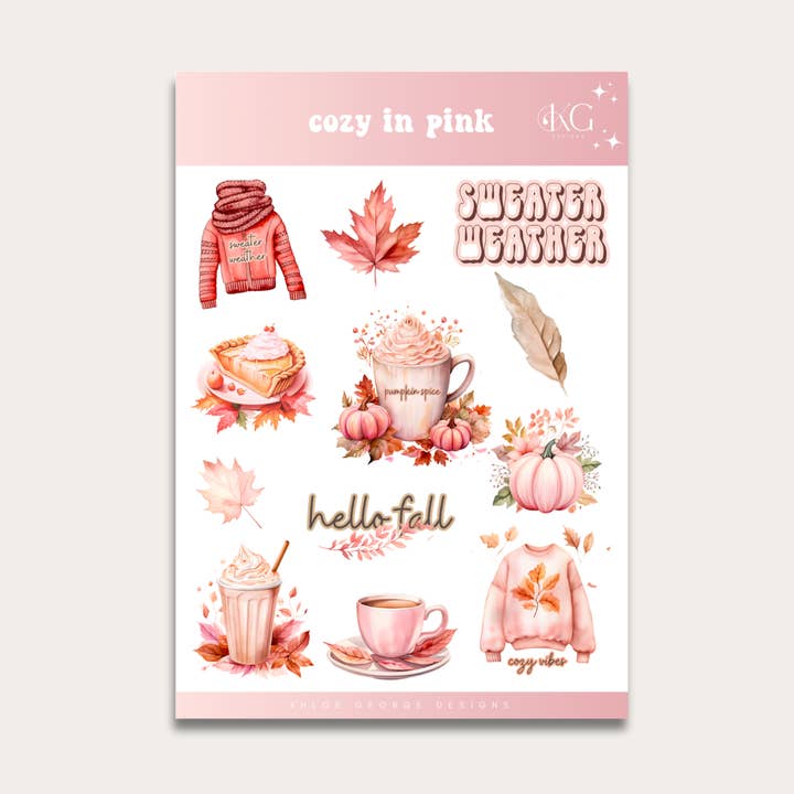 Feuille d'autocollants d'automne Cozy in Pink pour la vente par Khloe George Designs