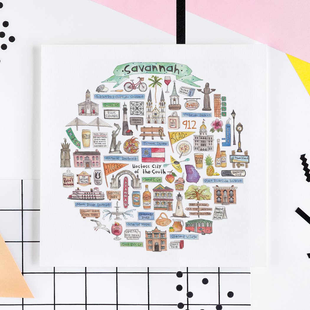 Green Blanky Studio - Venta al por mayor Ilustración - Impresión de acuarela con icono de Savannah, GA