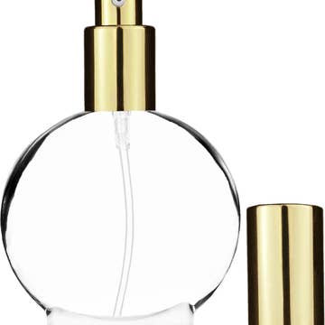 Best Bottles - Wholesale Atomizer Bottle - Clear Circle Glass Bottle-50ml (Multiple Cap & Pump Colors)