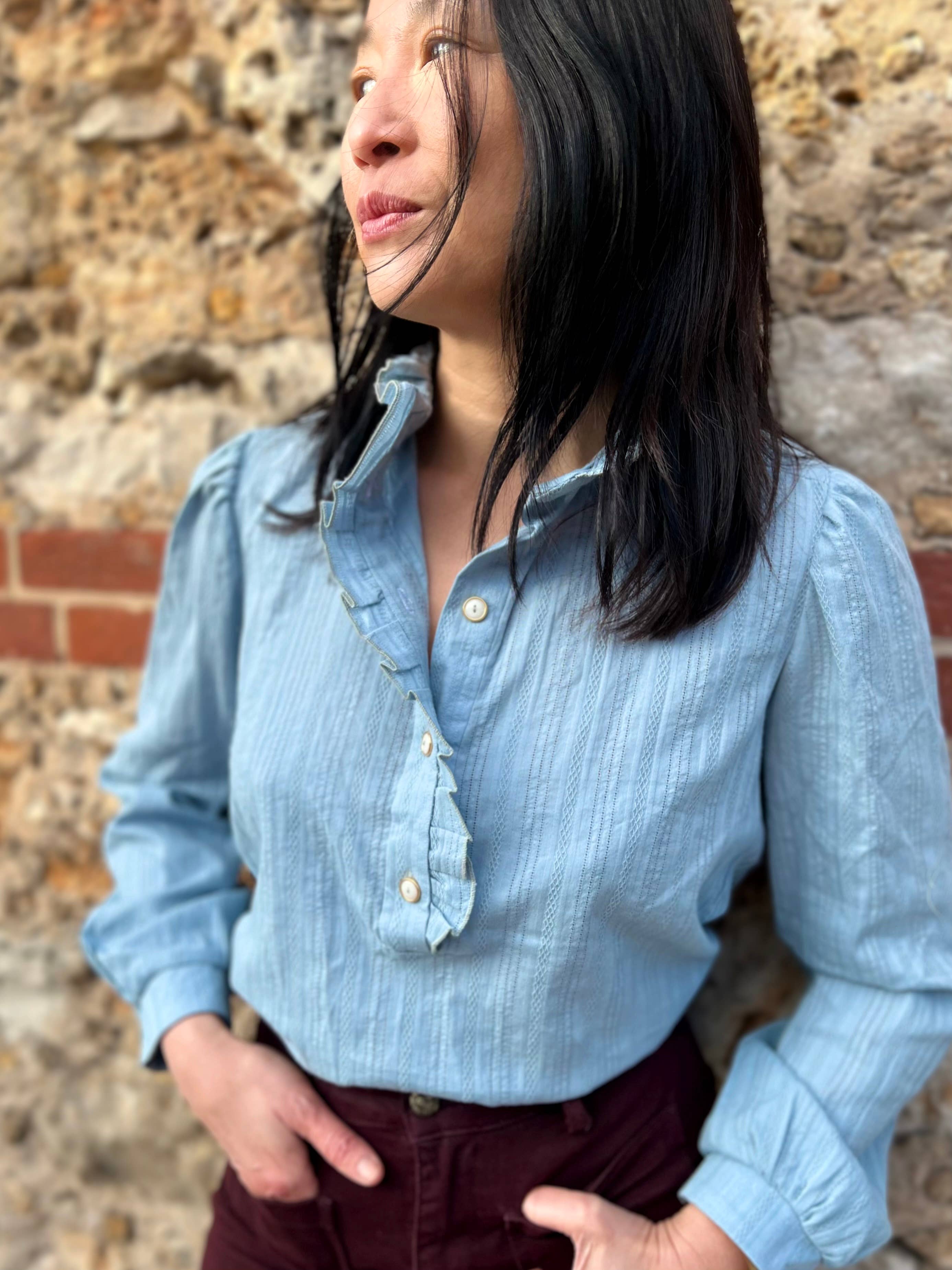 MY DRESS MADE - Wholesale Blouse - Women's - IRIS sky blue embroidered fabric - 100% cotton6