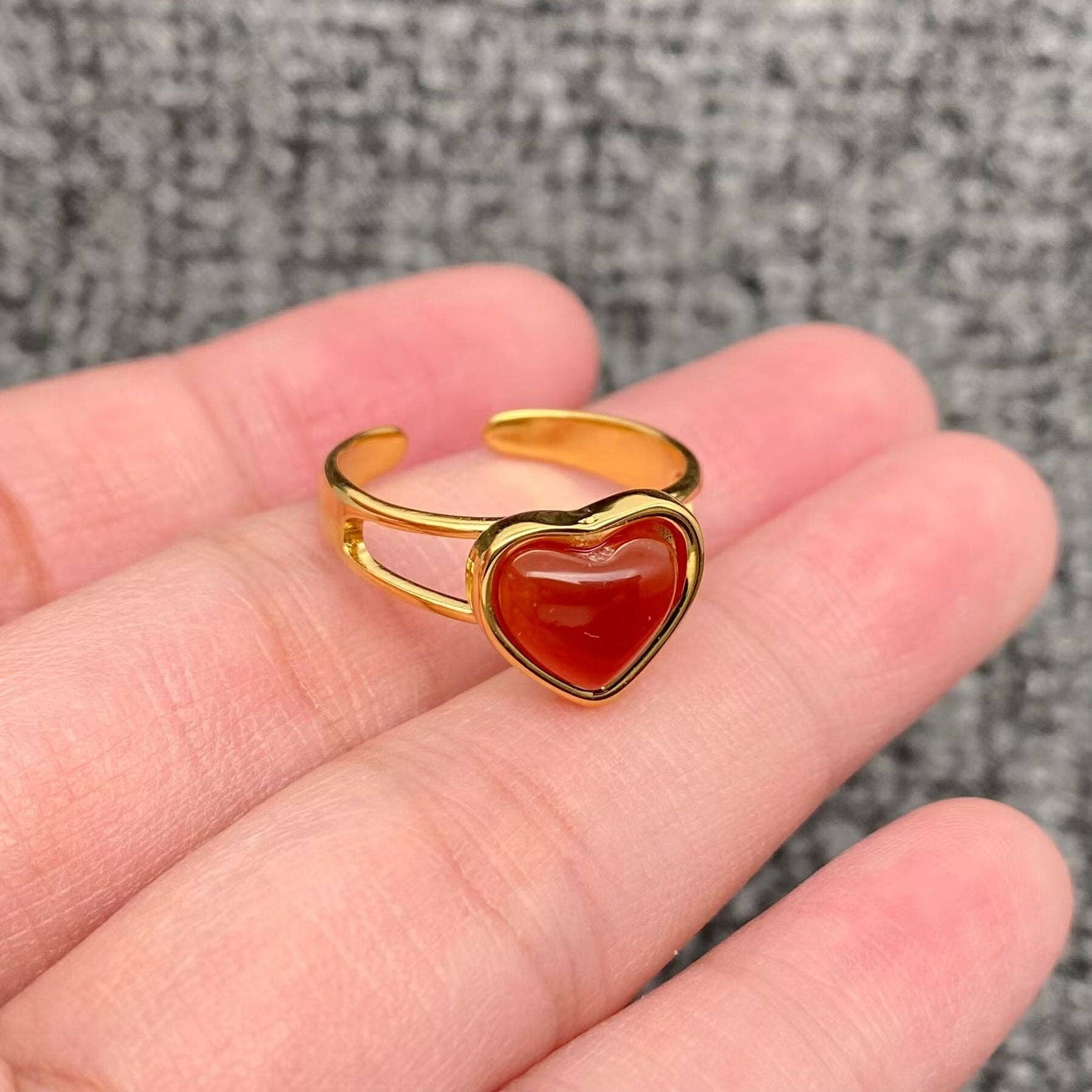 Mio Queena - Wholesale Single Stone/Solitaire Ring - Inlaid Red Agate Geometric 18K Gold Plated S.Steel Ring -FGS4