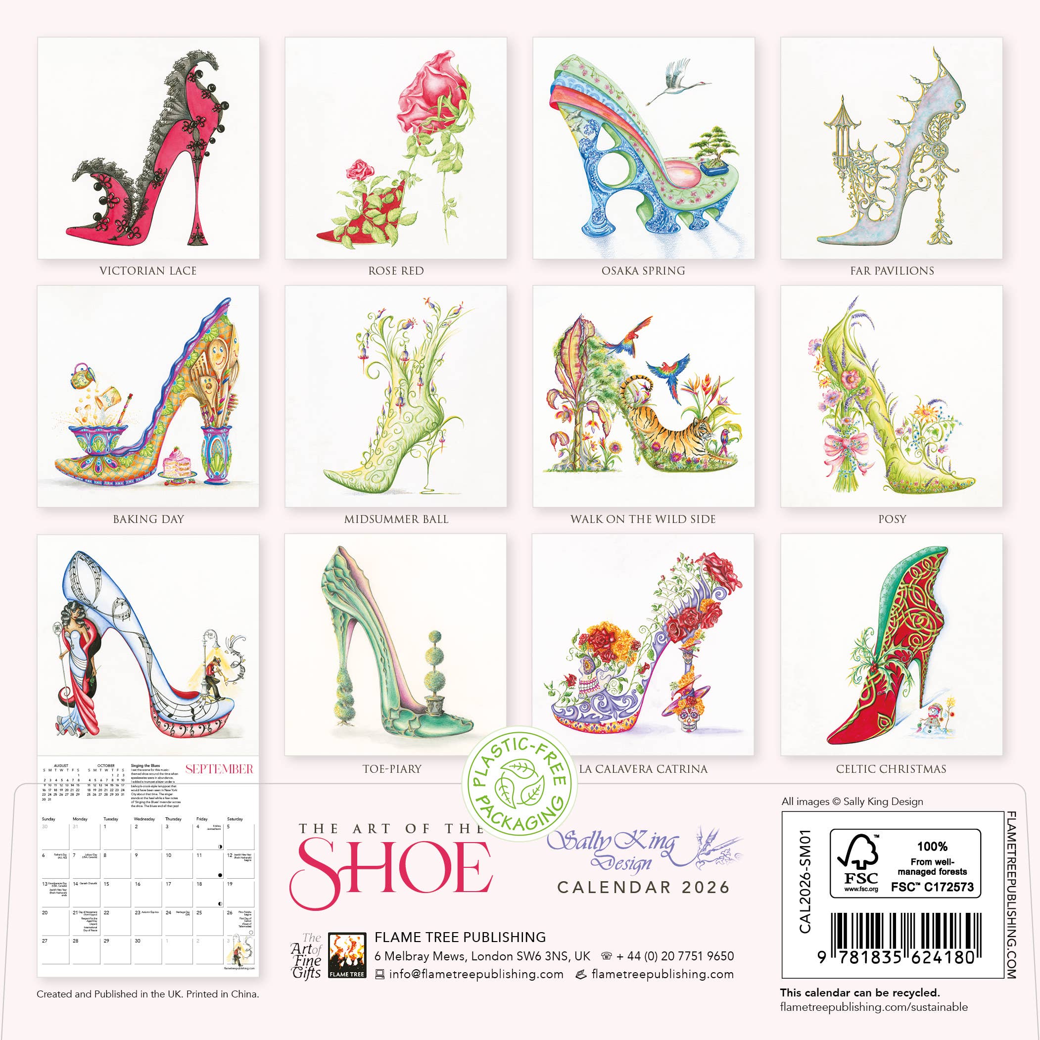 Flame Tree Gift – wholesale Calendar – The Art of the Shoe by Sally King Design Mini Wall Calendar 3