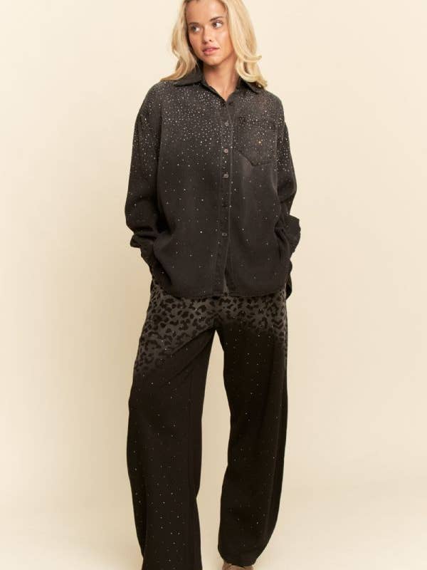 Davi & Dani - Wholesale Shirt – Women’s - OVERSIZED RHINESTONE CHEST POCKET DENIM SHIRT7