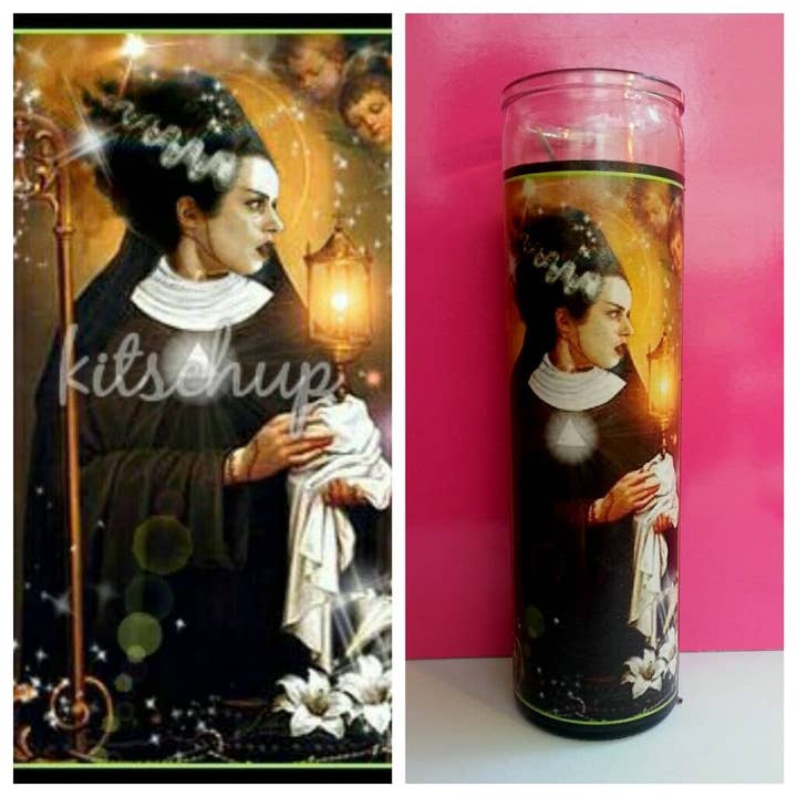 Bride Of Frankenstein Prayer Candle for wholesale by Kitschup Creations