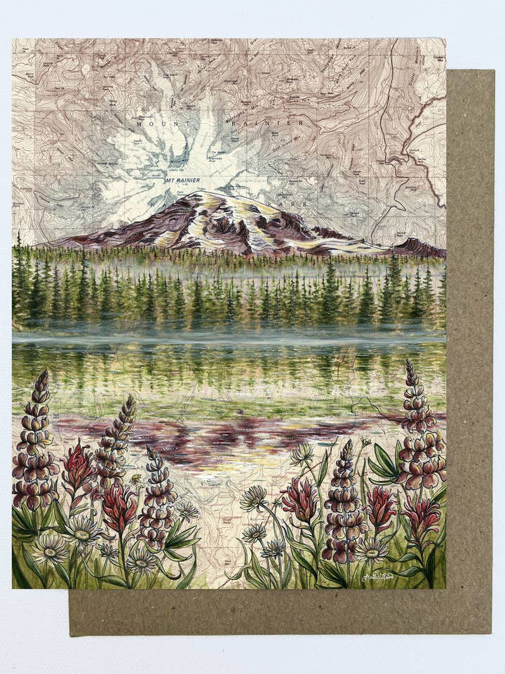 Mt Rainier Reflections, National Park Blank Note Card for wholesale by Final Switchback by Katie Jeanne Reim