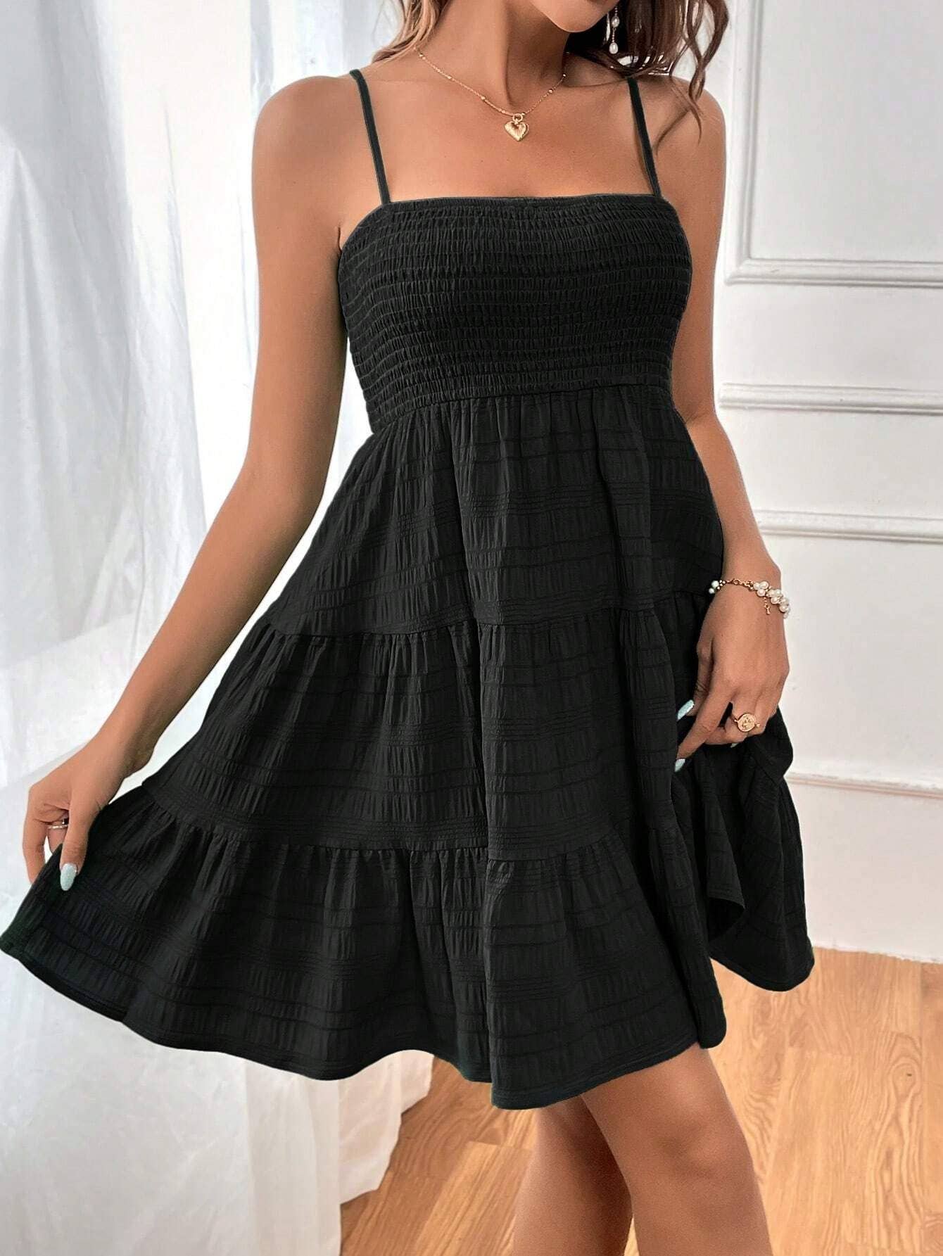Comely Fashion - Wholesale Dress - Women's - Plain Smocked A-line Slip Dress For Summer6