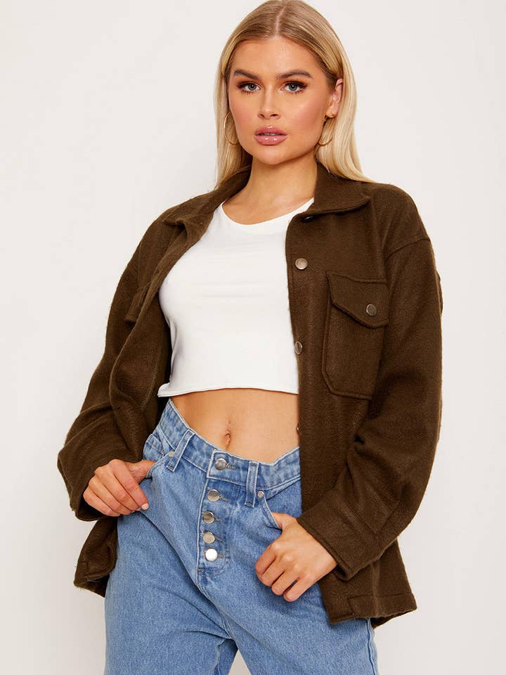 Casaco de Camisa Grossa Clássico Liso Shacket por atacado de AX Labels