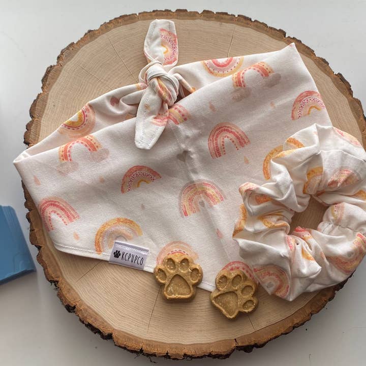 Kona Bandana | Boho Modern Pastel Rainbow Tie On Bandana for Dogs for wholesale by kcpupco