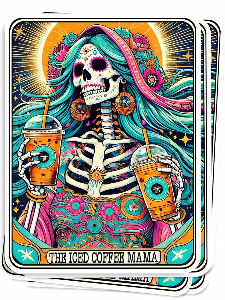 Pegatina de carta del tarot de café helado mamá, pegatinas góticas de esqueleto para venta al por mayor de Side Story
