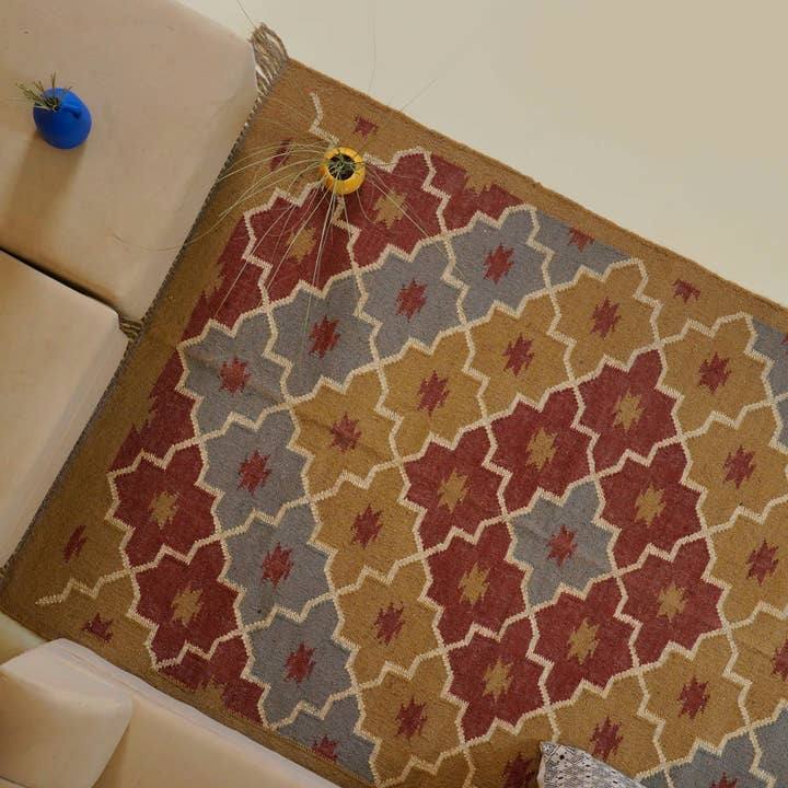 Chouhan Rugs - Wholesale Area rug - Handwoven Multicolor kilim jute rug, aztec wool jute carpet6