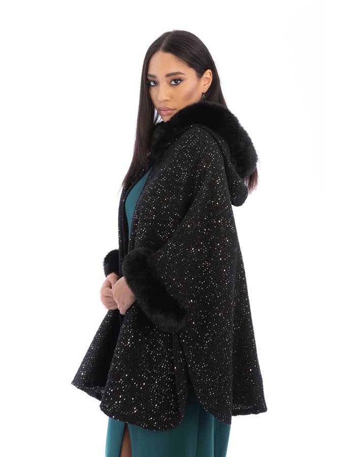 SAACHI - Wholesale Kimono - Women's - Sequin Kimono Faux Fur Jacket7