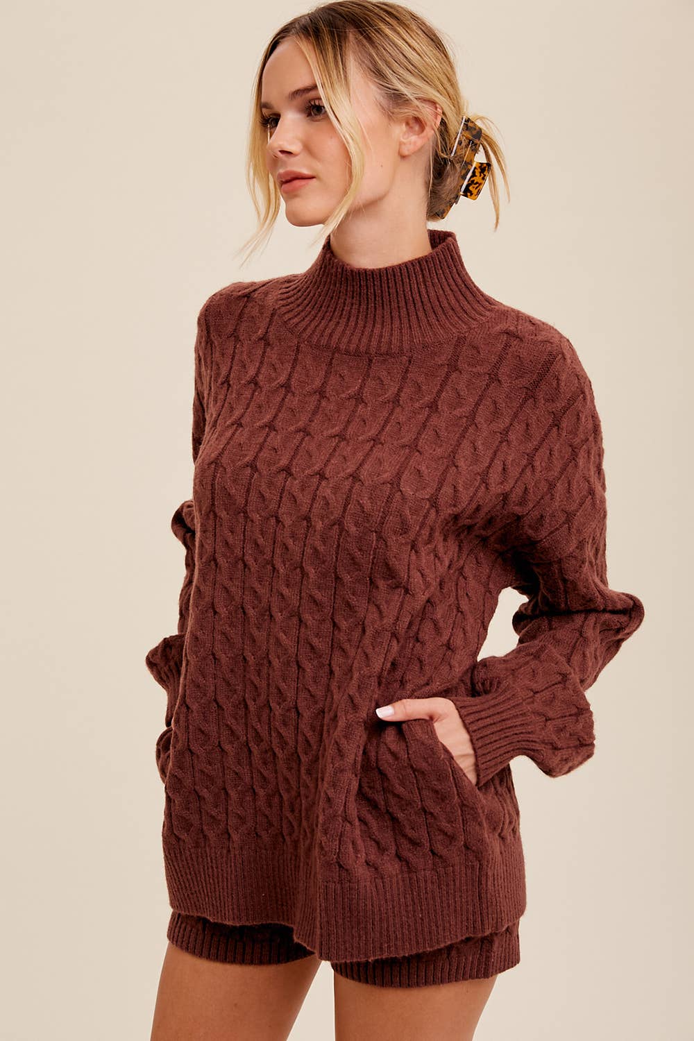 Listicle - Wholesale Lounge Set - Women's - Cable Knit Mock Neck Sweater Set LWSET0137