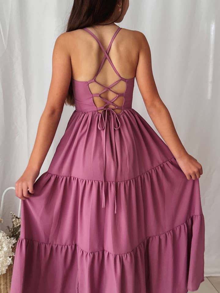 A Little Lacey - Wholesale Dress – Kids - Clara Chiffon Girls Maxi Dress Mauve0