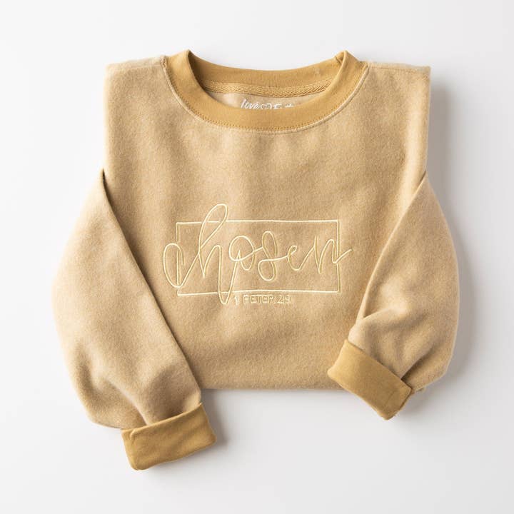 Khaki chiné Sweat-shirt Chosen Fuzzy brodé en vente sur Faire0