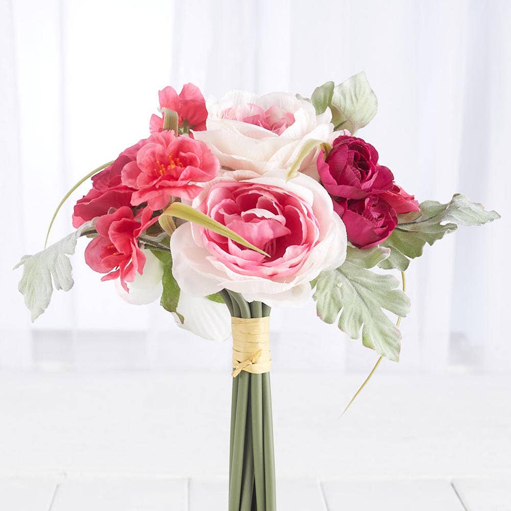 Factory Direct Craft - Wholesale Artificial flowers - 10-inch Pink Artificial Ranunculus Silk Flowers Bouquet 2