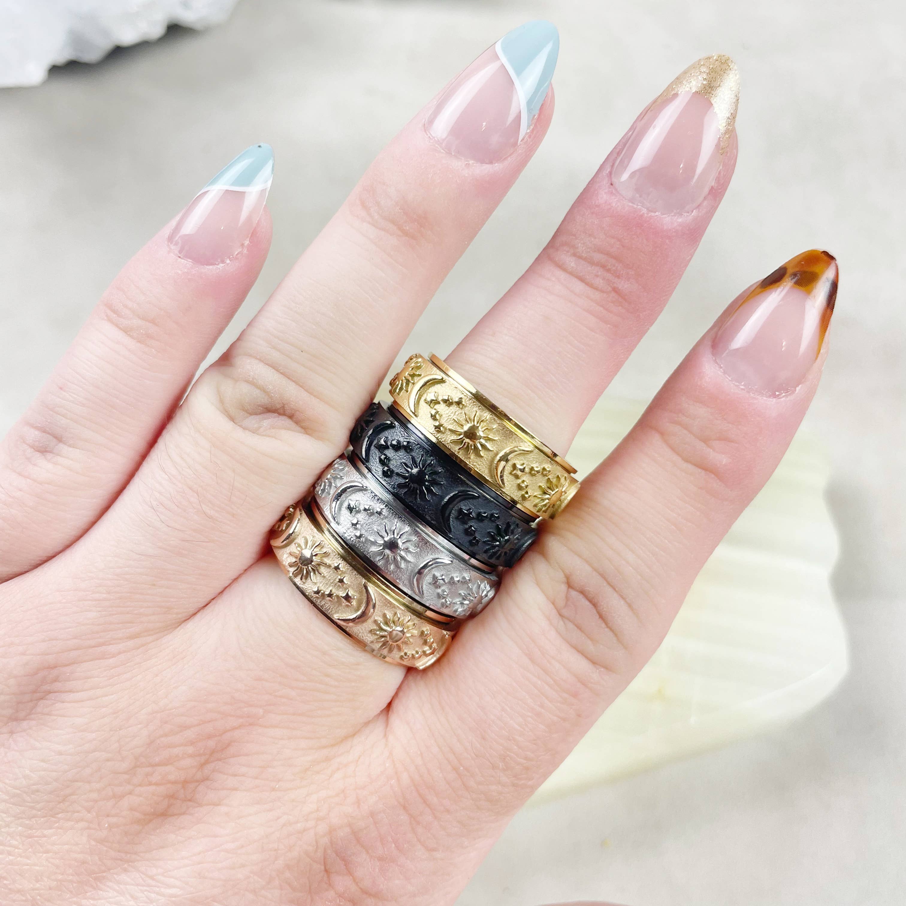 Ewelina Pas Jewelry - Wholesale Band/Stacked Ring - Celestial Stainless Steel Spinner Band Ring8