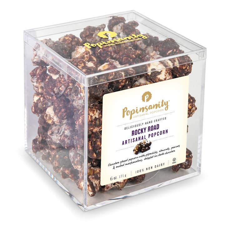 Rocky Road Gourmet Popcorn - Premium Acrylic Gift Cube for wholesale by Popinsanity Popcorn & Confections
