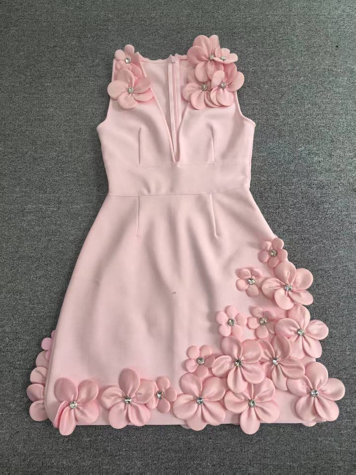 Productseeker - Wholesale Dress - Women's - DR524Y Suspender Mini Dress with Contrast 3D Floral Designs11