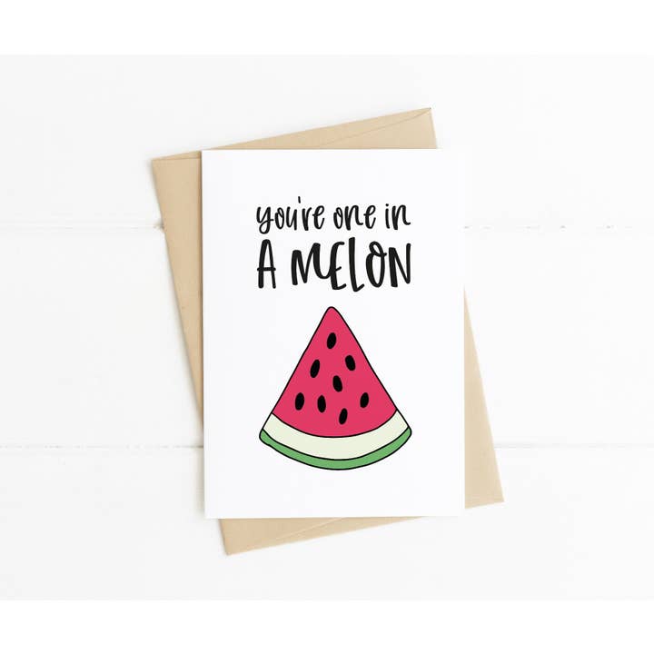 You're One In A Melon Funny Love & Friendship Card for wholesale by Sarah Burns Prints