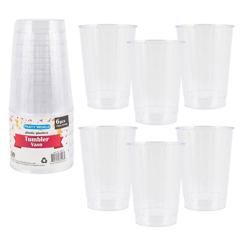 Deluxe Import Trading - Wholesale Disposable Cup - Plastic Tumbler Glass - 12oz/354ml - 6 Pieces - Clear0