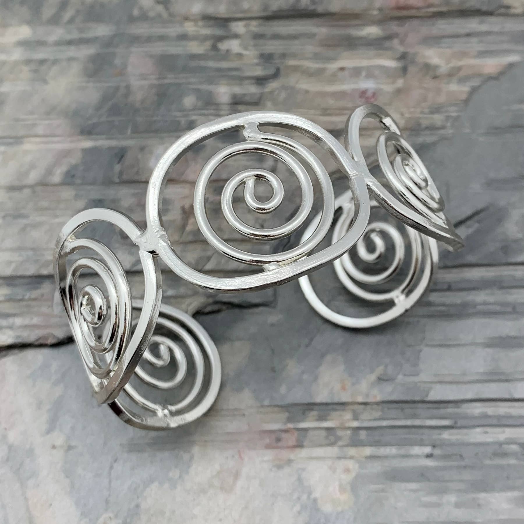 Anju Jewelry - Wholesale Cuff Bracelet - Silver Plated Adjustable Cuff Bracelet - Spiral Ovals1