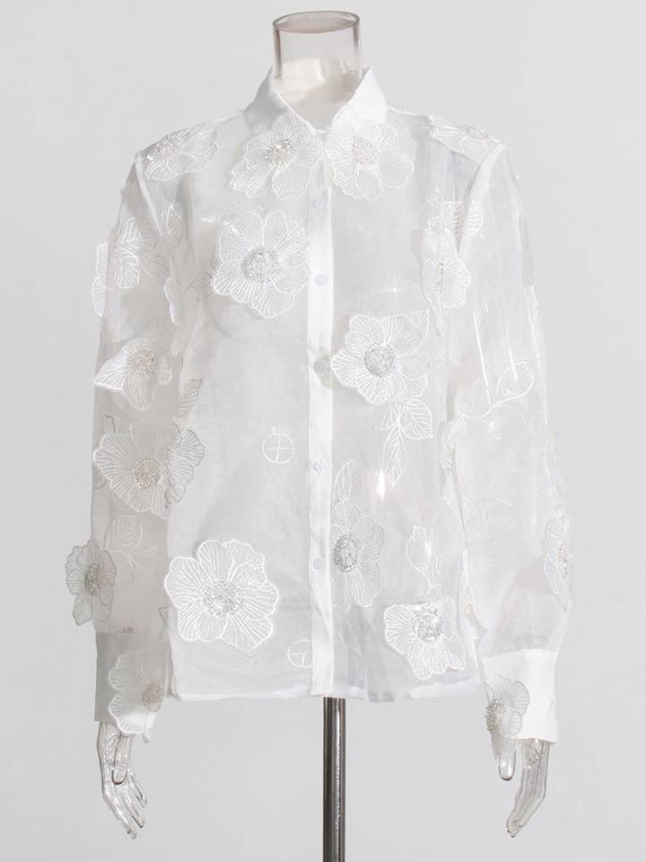 Productseeker - Wholesale Button Down Shirt - Women's - ST003 Luxe Organza Shirt with 3D Floral Sequin Detail21