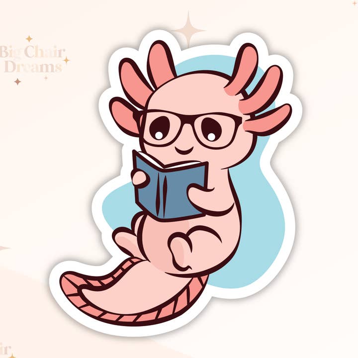 Book Love Axolotl Sticker for wholesale by Big Chair Dreams