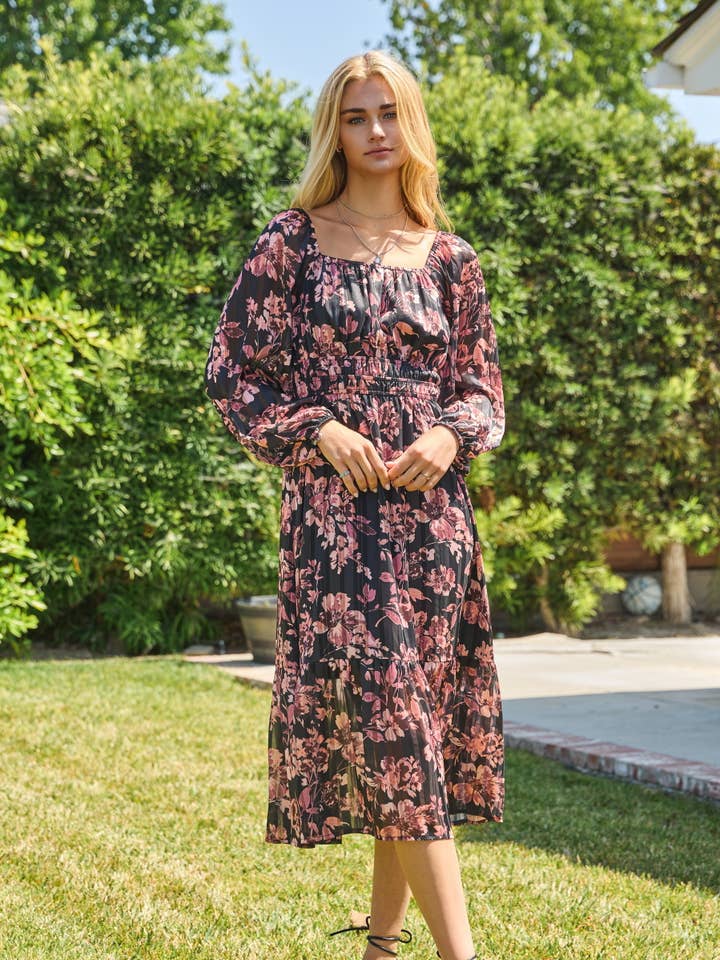 Lurex Floral Printed Tired Midi Dress for wholesale by Oddi