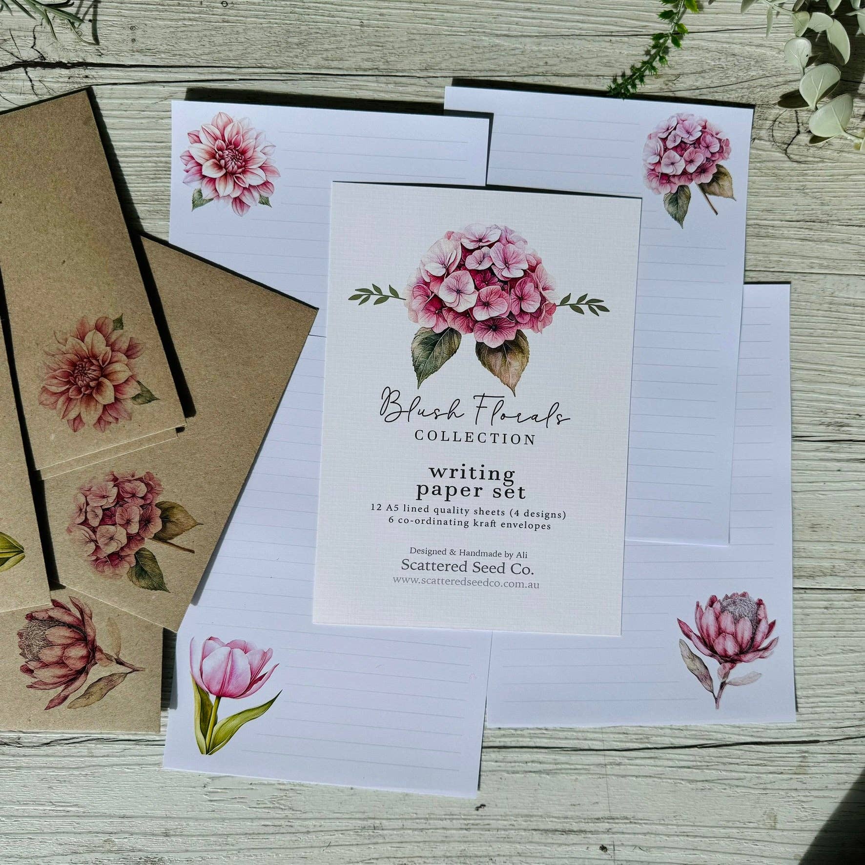 Scattered Seed Co - Vente Assortiments de papeterie/cartes - Ensemble de papier à lettres FLEURS ROSES0