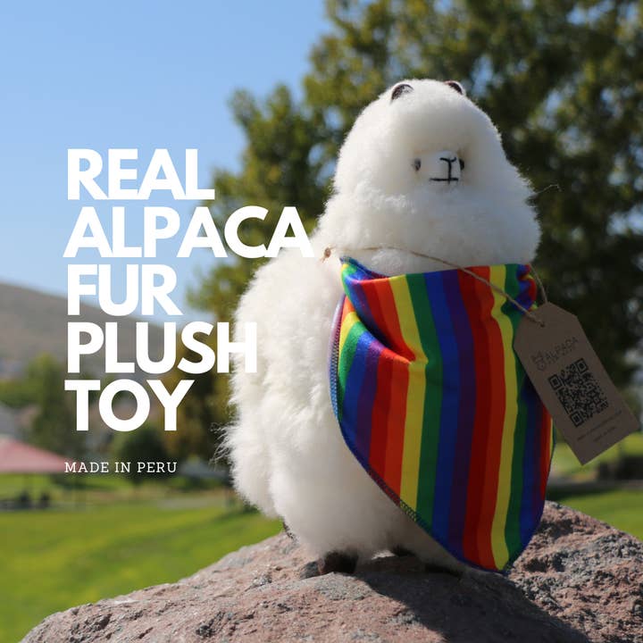 Peluche fourrure d'alpaga 9" blanche | Fait main au Pérou | BANDANA GRATUIT pour la vente par Alpaca New Wave