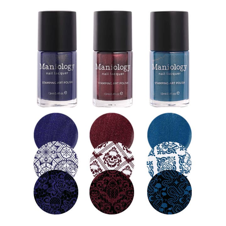 Nightshade: 3-Piece Gold Shimmer Stamping Polish Set for wholesale by Maniology