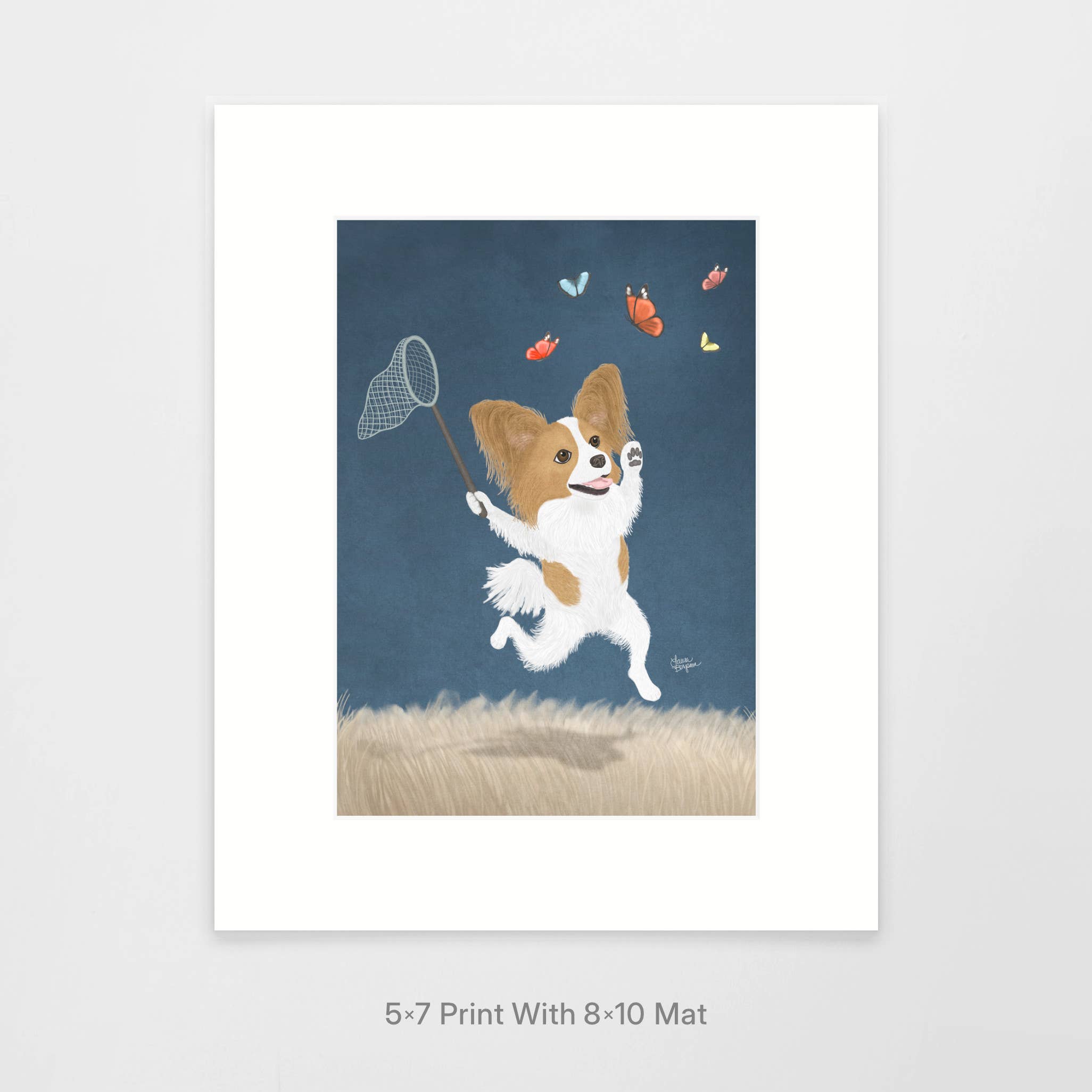 Laura Bergsma Studio – wholesale Art print – Papillon Dog Art Print, Butterfly Dog, Sable and White0