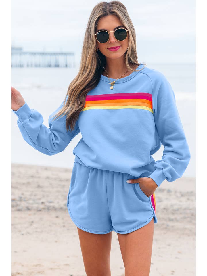 Babs + Birdie - Wholesale Lounge Set - Women's - Kenzie | Stripe Pullover and Shorts Two Piece Casual Set2